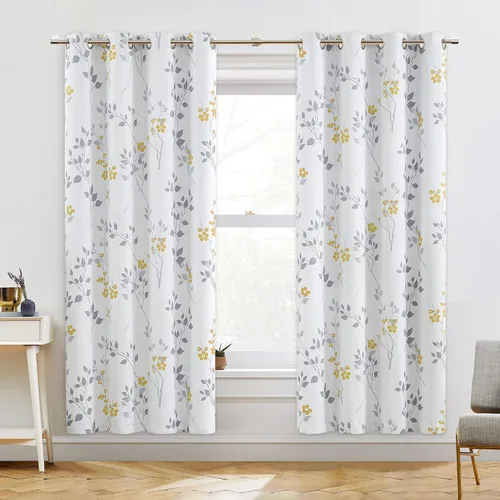 Vista 34 de Beauoop Cortinas Florales 100% Opacas de 54 Pulgadas de Largo, 2 Paneles para Dormitorio, Sala de Estar, Azul Gris y Blanco con Patrón de Flores