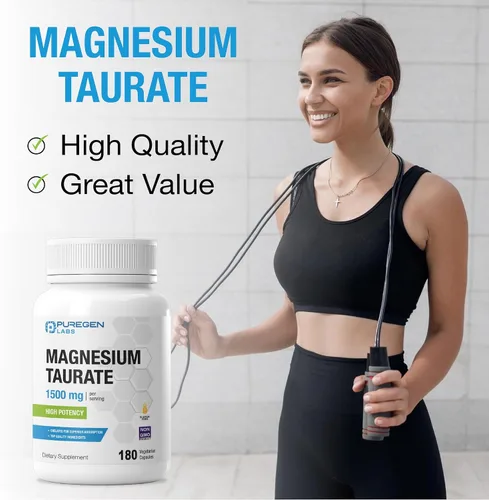 Vista 7 de Puregen Labs - Taurato de magnesio 1500 mg por porción [alta potencia de magnesio elemental] 180 cápsulas vegetales, queladas para una absorción