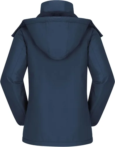Vista 3 de CAMEL CROWN Chaqueta de esquí para mujer, abrigo de nieve de invierno grueso, forro polar cálido, impermeable, chaqueta femenina con capucha