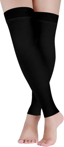 Vista 8 de Lin Performance - Medias de compresión médica de 15-20 mmHg para mujeres y hombres, altas hasta el muslo, con punta abierta y detalle de puntos