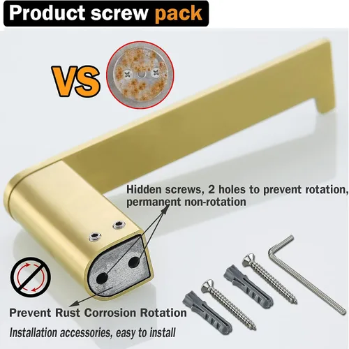 Vista 7 de RANDOM Portarrollos de papel higiénico de oro cepillado, accesorios de hardware de baño SUS 304 de acero inoxidable moderno soporte de rollo