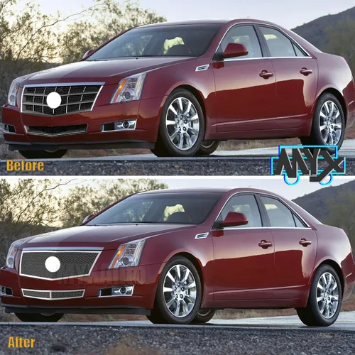Vista 6 de Parrilla delantera compatible con Cadillac CTS 2008-2013 y 11-14 CTS Coupe, inserto de rejilla de malla de acero inoxidable cromado