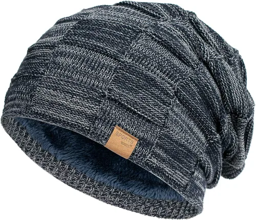 Vista 18 de Vgogfly Slouchy Beanie for Men Winter Hats for Guys Cool Beanies Mens Lined Knit Warm Thick Skully Stocking Binie Hat Negro