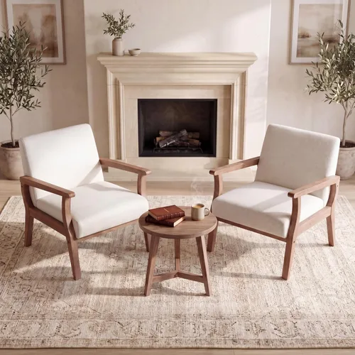 Vista 5 de Juego de 2 sillas decorativas modernas de mediados de siglo, sillón Sábanas beige