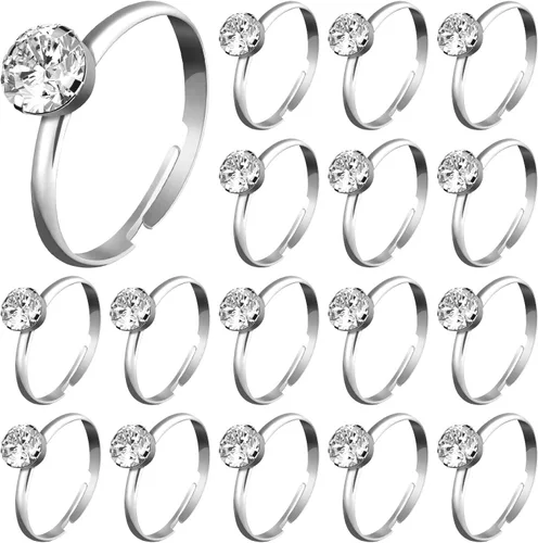 Vista 9 de Whaline 72 anillos de diamantes para despedida de soltera, anillos de compromiso ajustables para decoración de mesa de boda, juego de despedida