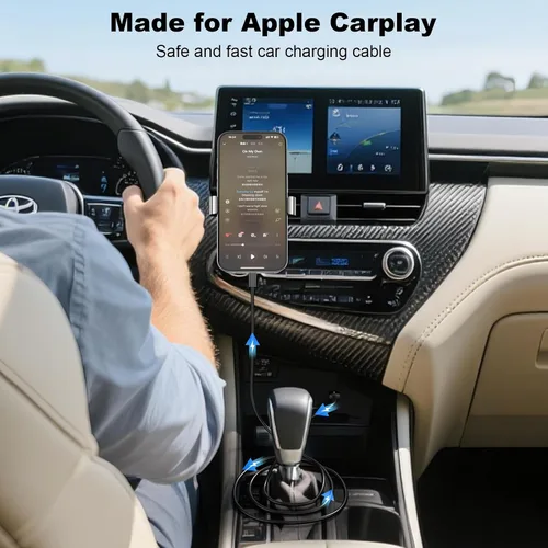 Vista 2 de Lieyichan Cable Carplay para automóvil, cable USB A a Lightning de 3 pies, cable de carga para iPhone compatible con iPhone 14pro Negro