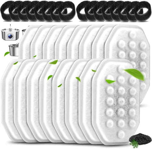 Vista 8 de Paquete de 8 filtros de fuente de agua para gatos con 8 esponjas de prefiltro para fuente de agua de 3.2L/108 onzas, repuesto de filtro de fuente