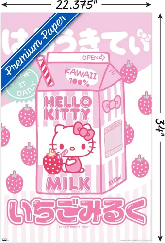 Vista 3 de Hello Kitty: 20 Kawaii Tokyo - Póster de pared con leche, 34 pulgadas de largo x 22.4 pulgadas de ancho, paquete de póster y clip premium Paquete