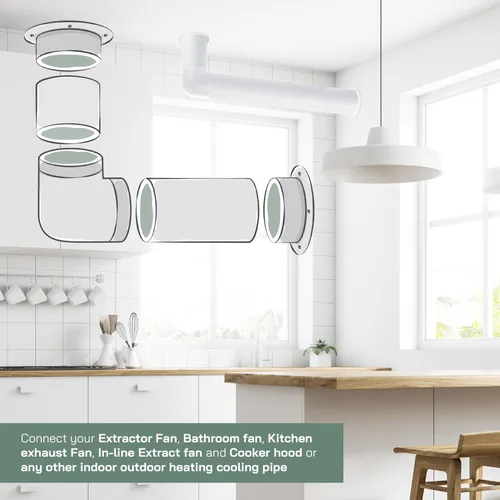 Vista 5 de Vent Systems Brida de conector de conducto de ventilación de aire blanco de 4 pulgadas, adaptador de tubo de ventilación de plástico HVAC con placa