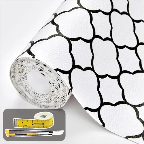Vista 31 de Lámina para revestir estantes y cajones de cocina y baño, impermeable, antideslizante, sin adhesivo, fácil de limpiar, incluye cuchillo y cinta