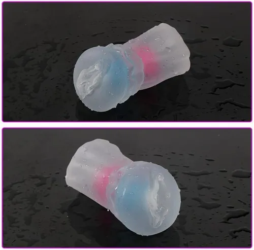 Vista 4 de Masturbador masculino realista de bolsillo masturbación con textura 3D con 2 anillos incorporados, juguetes sexuales transparentes para adultos