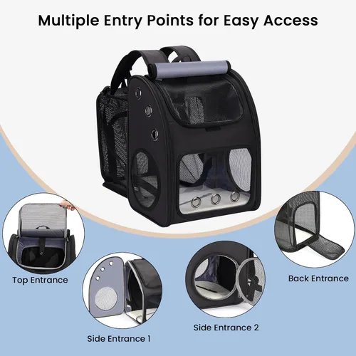 Vista 4 de Mochila transportadora para gatos, mochila expandible para gatos y mascotas pequeñas, diseño transpirable súper ventilado, mochila de viaje portátil