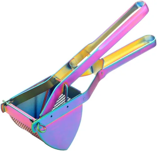 Vista 9 de Acero inoxidable Patata Ricer Exprimidor de Frutas Grande Exprimidor Triángulo Masher Hand Ricer Masher Herramienta de Cocina Rojo