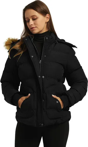 Vista 2 de wantdo - Abrigo de invierno con capucha para mujer, chaqueta acolchada gruesa, parka cálida Negro
