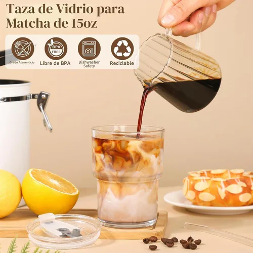 Vista 4 de Vaso de vidrio de 16oz con tapa (transparente, 1 unidad)