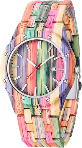 Vista 13 de Wooden Watches for Men Handmade Colorful Bamboo Engraved Wood Watch Analog Quartz Men's Wooden Watch Cus-Q1230