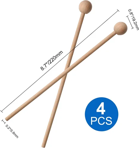 Vista 2 de 4 palitos de percusión de madera de 8.7" mazos de xilófono Mallets Glockenspiel, Para Xilófono Glockenspiel Campanas Timbre Woodblock Tambor