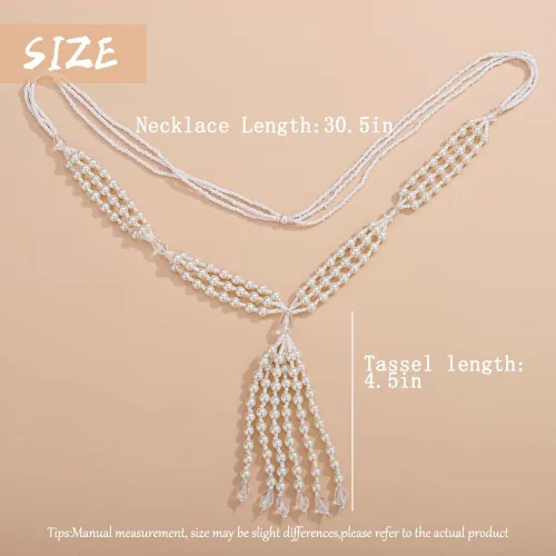 Vista 3 de Aimimier Collar bohemio de 3 hebras de perlas sintéticas con nudo de perlas
