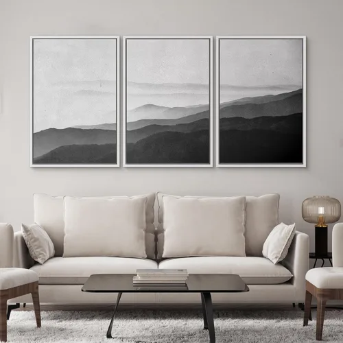Vista 126 de SIGNWIN Lienzo enmarcado para pared, juego de arte neutro de bosque brumoso, ilustraciones en tono tierra, arte moderno, decorativo, bohemio