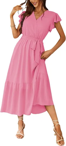 Vista 14 de PRETTYGARDEN Vestido largo bohemio floral de verano para mujer Melocotón Floral