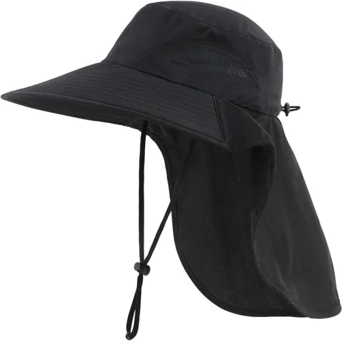 Vista 15 de Home Prefer Sombrero de sol para exteriores UPF50+ Sombrero de pesca de malla de ala ancha con solapa para el cuello Azul aguamarina