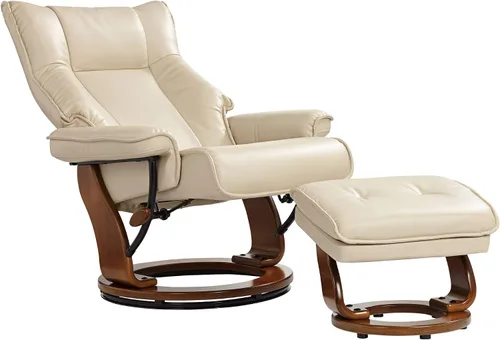 Vista 6 de Benchmaster Morgan Stucco - Sillón reclinable giratorio de piel sintética con silla otomana, sillón moderno, ergonómico, manual, reclinable Estuco