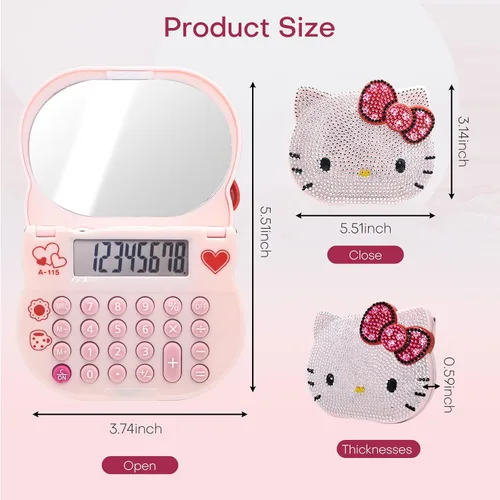 Vista 2 de Bonita calculadora de espejo de maquillaje, escritorio básico de 8 dígitos con pantalla LCD grande y botones sensibles, mini para profesores