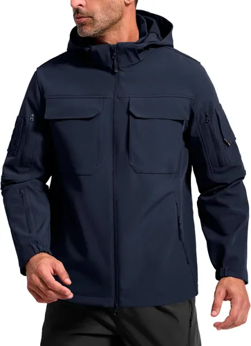 Vista 13 de FREE SOLDIER Chaqueta impermeable Softshell con forro polar para hombre, chaqueta táctica militar con capucha rompevientos