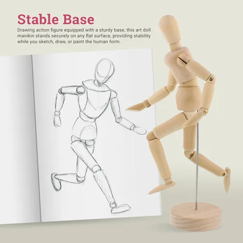 Vista 5 de US Art Supply® - Maniquí articulado de madera de 8 pulgadas para mujer, maniquí articulado con base y cuerpo flexible, perfecto para dibujar