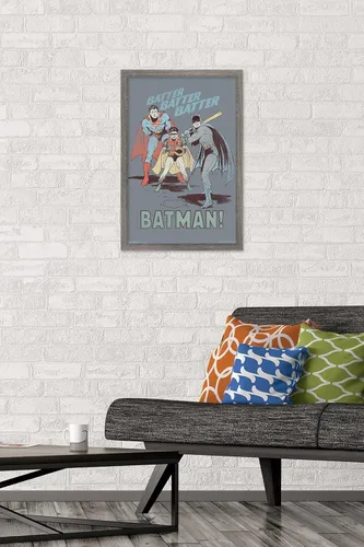 Vista 2 de Trends International DC Comics - Póster de Batman - Robin - Superman - Batter Wall Poster, 14.725 x 22.375 pulgadas, versión enmarcada de madera
