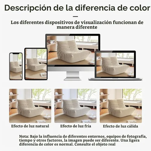 Vista 7 de Silla Fireside, sofá de suelo de mediados de siglo, silla de gamuza suave, sofá perezoso para sala de estar, dormitorio, oficina, 1 asiento, blanco