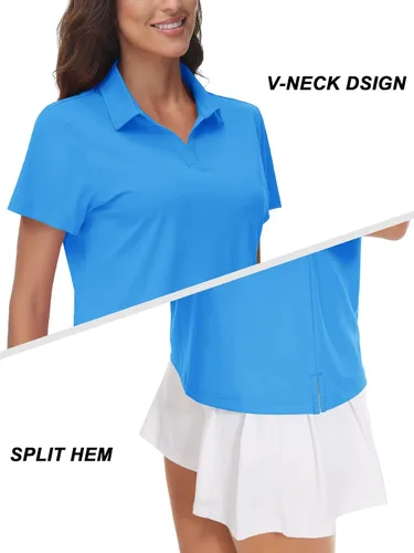 Vista 4 de TACVASEN Polo de manga corta con cuello en V para mujer, con protección solar UPF 50+, secado rápido, para golf