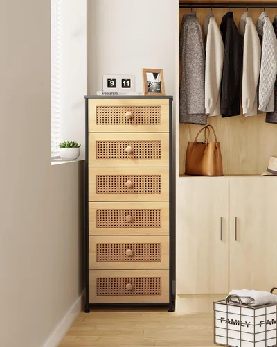 Vista 4 de Crestlive Products Cómoda de ratán, torre de almacenamiento alta de tela, cómoda con asas, unidad organizadora para dormitorio, pasillo, entrada