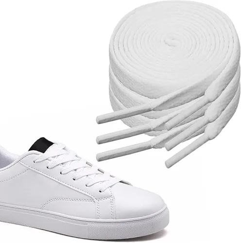 Vista 5 de 3 pares de cordones planos para zapatos deportivos, cordones planos de 516 pulgadas de ancho y 47 pulgadas de largo, cordones blancos de repuesto