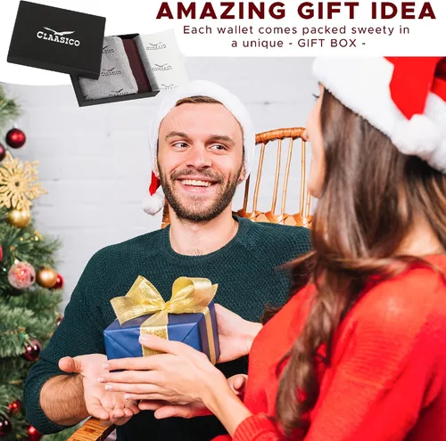 Vista 5 de Cartera para hombre Cartera delgada de piel auténtica con RFID Regalo para hombres empaquetado en elegante caja de regalo