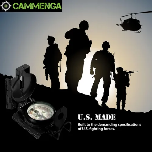 Vista 5 de Cammenga Brújula Lensática de Tritio Oficial del Ejército de EE. UU., Brújulas de Mano Impermeables y Precisas con Funda para Senderismo, Camping