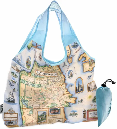 Vista 26 de Xplorer Maps Bolsa con asas – Bolsa de compras reutilizable para comestibles, plegable y lavable de nailon, resistente y compacta