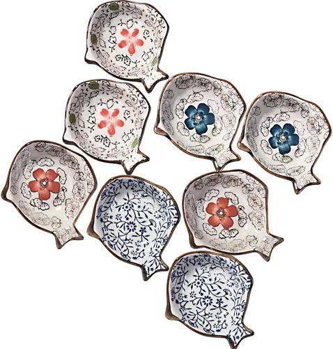 Vista 9 de Juego de 4 cuencos japoneses de cerámica en forma de flor, platos pequeños de 4 pulgadas para salsa de soja, condimentos, sushi, aperitivos