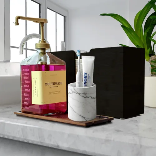 Vista 8 de eBun Soporte de toallas de papel plegadas de bambú – Dispensador de toallas de papel para montaje en pared y encimera para baño, cocina y oficina
