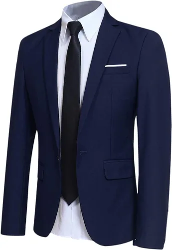 Vista 12 de Yffushi Blazer para hombre, saco elegante para hombre, talla ajustada, de un botón, casual/fiesta Negro