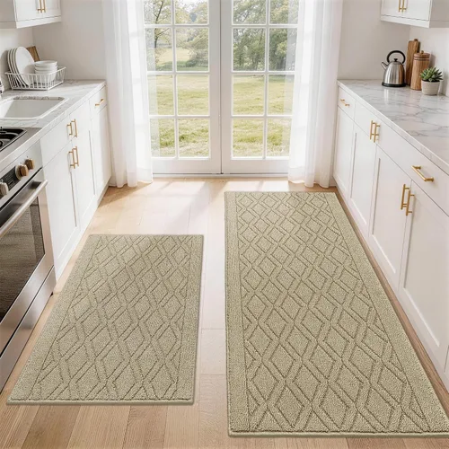 Vista 37 de COSY HOMEER Tapete de cocina antideslizantes, absorbentes para el piso, alfombra de cocina lavable, tapete de pie para fregadero, alfombra de Beige