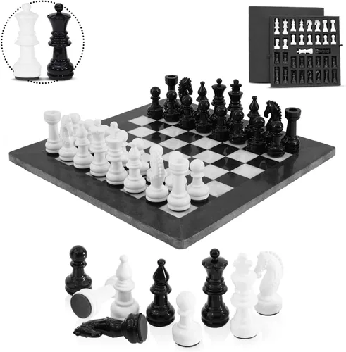 Vista 8 de Marblous Krafts - Juego de ajedrez de mármol con estuche de 15 pulgadas, hecho a mano, negro y coral, tablero de ajedrez decorativo de lujo, de 32