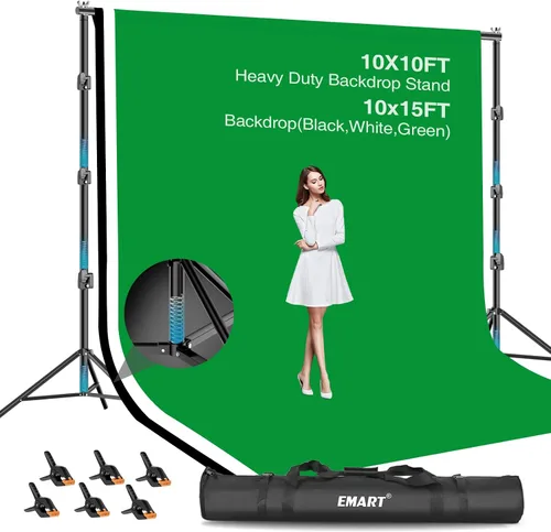 Vista 10 de EMART Kit de soporte de fondo para estudio de video fotográfico, sistema de soporte de fotografía ajustable de 7 x 10 pies con fondo de poliéster