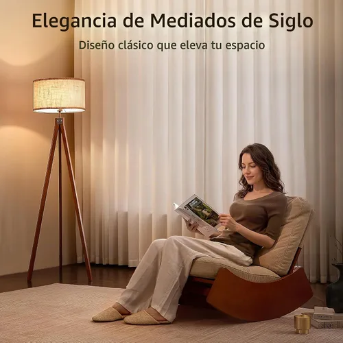 Vista 2 de LEPOWER Lámpara de pie trípode de madera, lámpara de pie de mediados de siglo, luz de estudio de diseño moderno para sala de estar, dormitorio, sala