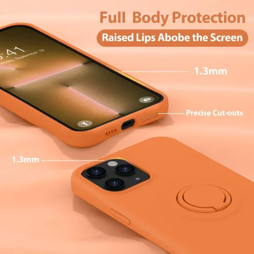 Vista 4 de MOCCA Funda compatible con iPhone 13 Pro Max de 6.7 pulgadas con soporte de anillo, silicona líquida, forro de microfibra, funda protectora