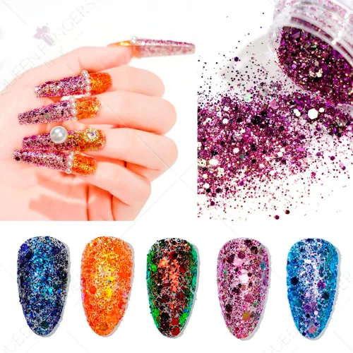Vista 3 de 12 macetas holográficas para arte de uñas con lentejuelas láser 3D, camaleón grueso, para bricolaje, copos de purpurina brillante para mujeres