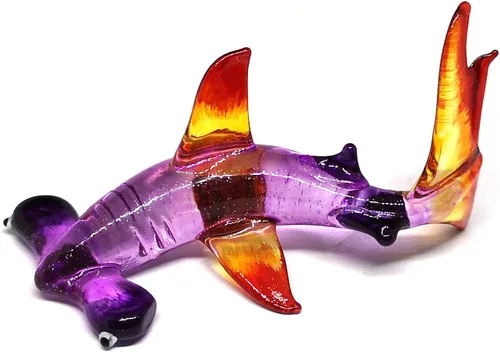 Vista 8 de Hammerhead - Figura de tiburón de vidrio soplado Sealife coleccionable en miniatura para acuario Hand-blown glass, 1.5 in tall, for coastal shelf