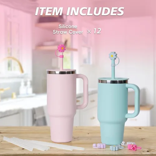 Vista 8 de Jetstop Tapa de popote para vaso de viaje Hydro Flask con asa, puntas de tapón de silicona reutilizables compatibles con vaso Hydroflask de 30 y 40
