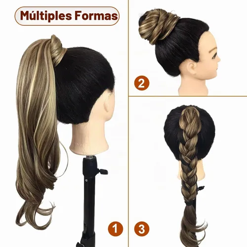Vista 5 de Chicmoi Extensión de Cola de Caballo Negra de 32 Pulgadas Flexible, Envolvente, Extensiones de Cabello Ondulado Largo para Mujeres y Niñas, Cabello