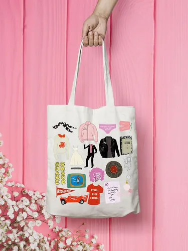 Vista 7 de VAMSII Grease Movie Grocery Tote Bag Pink Ladies Shopping Bag Danny y Sandy Gifts